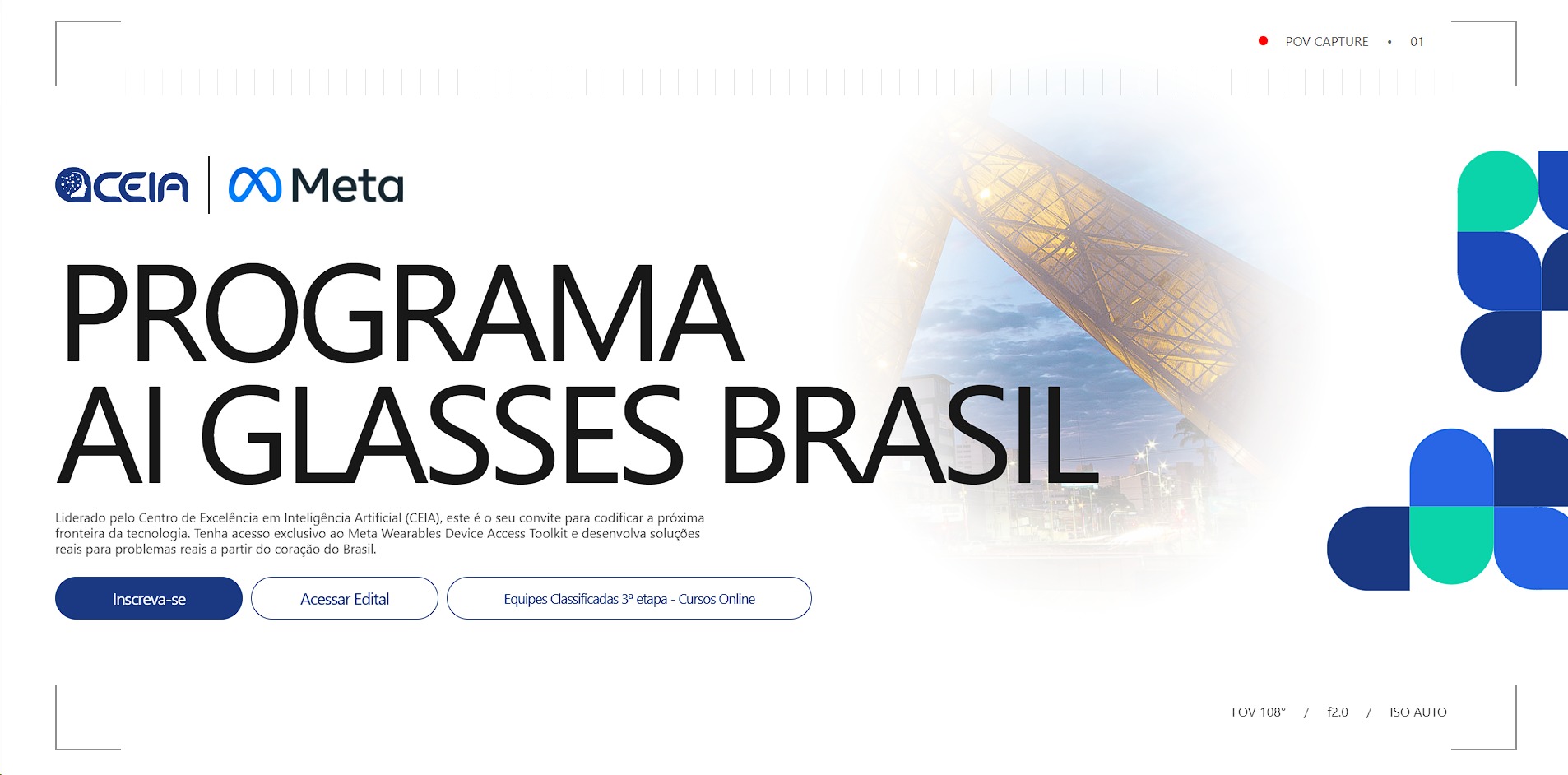 Página do Programa AI Glasses Brasil, do CEIA-UFG em parceria com a Meta, onde ficam o edital, o cronograma e as inscrições.